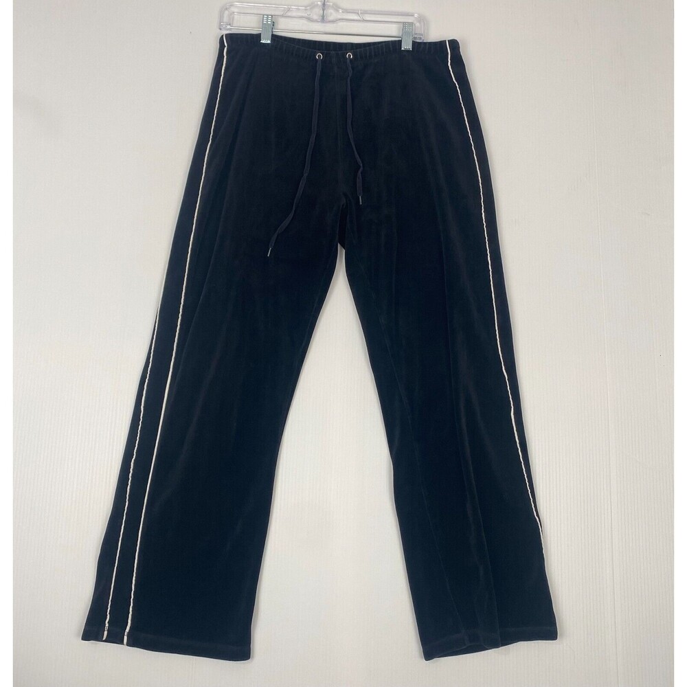 Vintage Y2K Velour Sweatpants Women Size L New York Laundry Black Wide Leg Flare